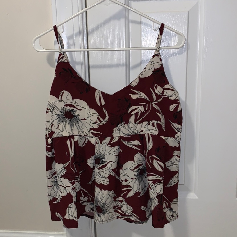 Red floral peplum tank top